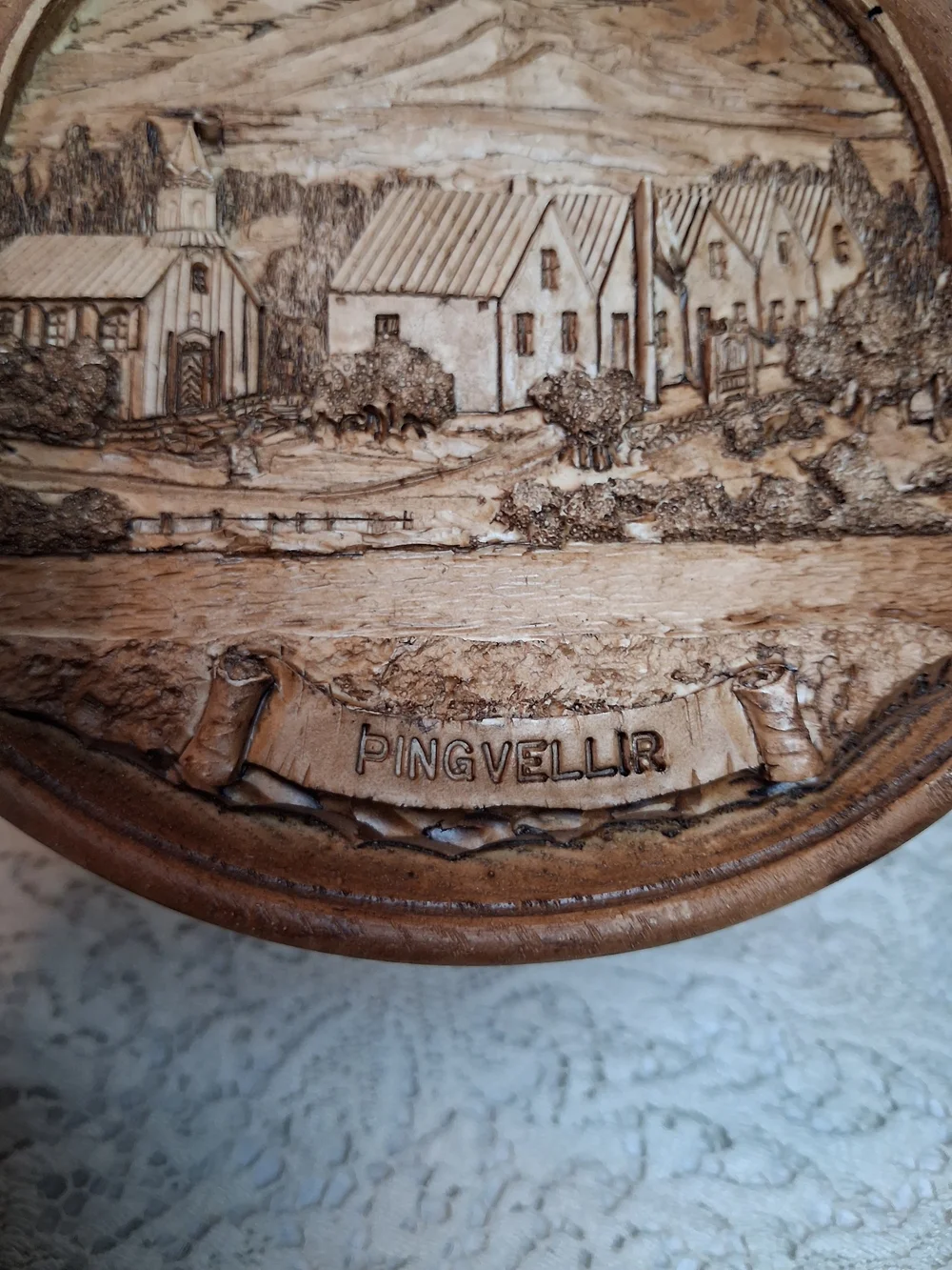 Vintage Icelandic Pingvellir(Thingvellir) Wood/Resin Wall Plaque Coat Of Arms
